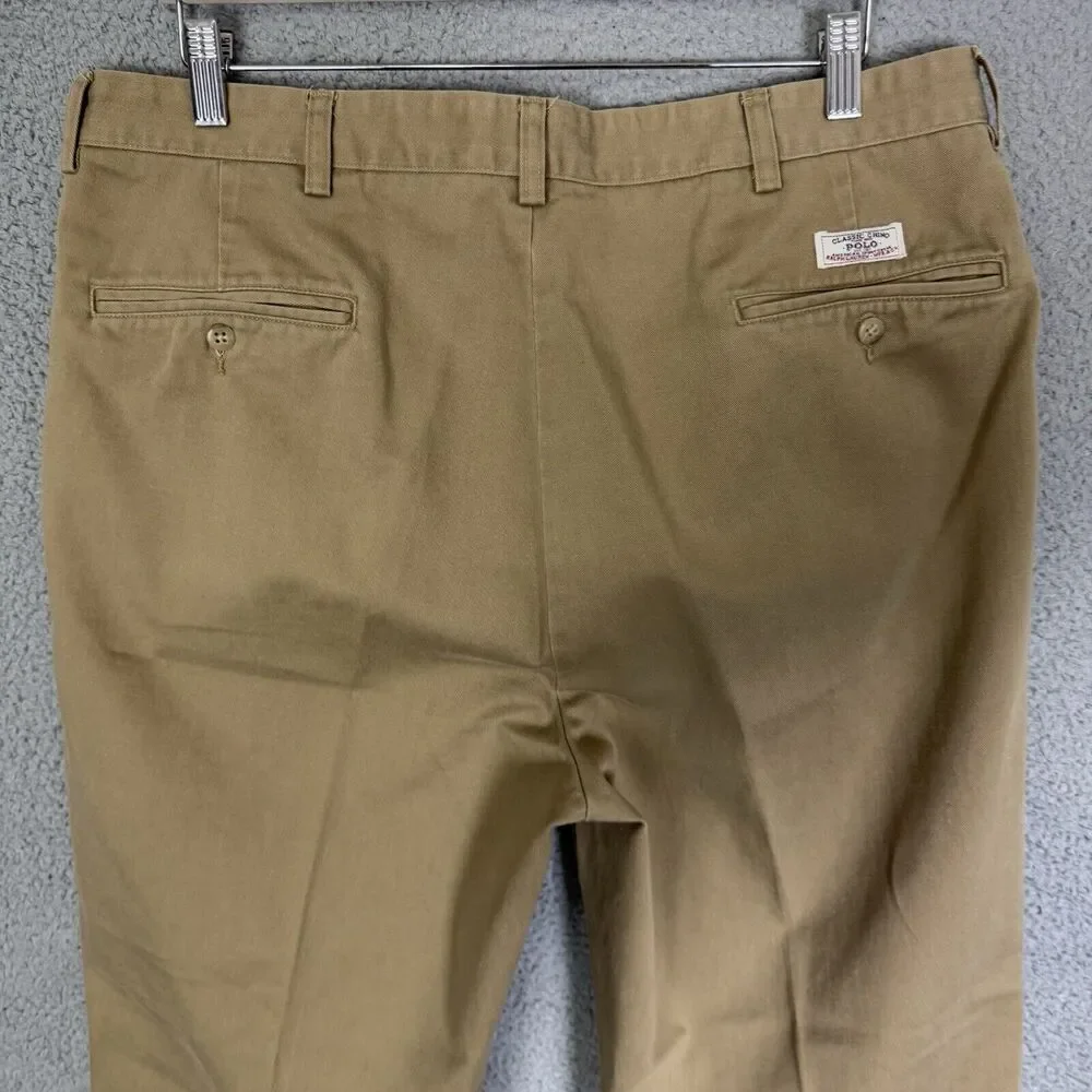 Polo Ralph Lauren Pants Mens‎ 38x30 Brown Andrew Chino Cotton Pleated Pocket